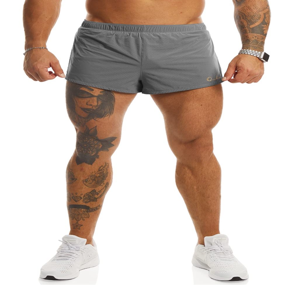 Ouber Men's Running Shorts with Liner 2'' Workout Shorts Bodybuilding Side Split Mesh Gym Shorts Grey,M