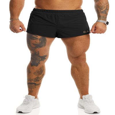 Ouber Men's Running Shorts with Liner 2'' Workout Shorts Bodybuilding Side Split Mesh Gym Shorts Black,XL