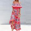 ACOSAP Women's Mexican Dress Summer Floral Print Off The Shoulder Sleeveless Beach Long Maxi Dress view 2