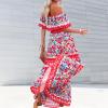 ACOSAP Women's Mexican Dress Summer Floral Print Off The Shoulder Sleeveless Beach Long Maxi Dress view 4