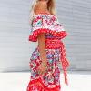 ACOSAP Women's Mexican Dress Summer Floral Print Off The Shoulder Sleeveless Beach Long Maxi Dress view 3
