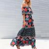 ACOSAP Women's Mexican Dress Summer Floral Print Off The Shoulder Sleeveless Beach Long Maxi Dress view 2