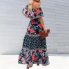 ACOSAP Women's Mexican Dress Summer Floral Print Off The Shoulder Sleeveless Beach Long Maxi Dress view 3