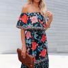 ACOSAP Women's Mexican Dress Summer Floral Print Off The Shoulder Sleeveless Beach Long Maxi Dress view 4