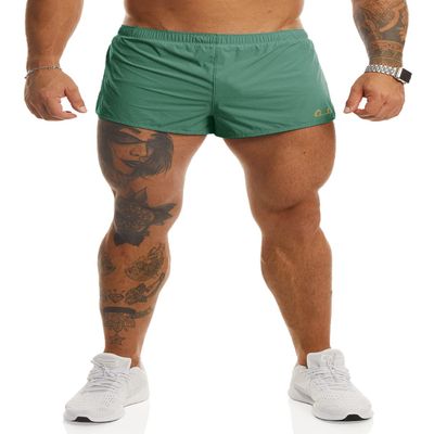 Ouber Men's Running Shorts with Liner 2'' Workout Shorts Bodybuilding Side Split Mesh Gym Shorts Green,M