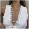 Allereyae Boho Pearl Y Necklace Long Pearl Drop Chain Necklace Gold Open Circle Y Lariat Necklace Minimalist Toggle Necklace Chain Jewelry view 2