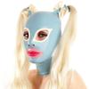 Yilen Latex Hood mask Holiday Rubber Full Face Mask Open Big Eyes Trims with Bows Double Ponytail with Wigs Latex Mask (M, Black and white pink-wigs) view 1