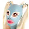 Yilen Latex Hood mask Holiday Rubber Full Face Mask Open Big Eyes Trims with Bows Double Ponytail with Wigs Latex Mask (M, Black and white pink-wigs) view 2