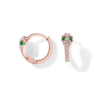 PAVOI CZ Huggie Earrings, 14K Gold Plated, Rose Gold, Size 12.5 Millimeters