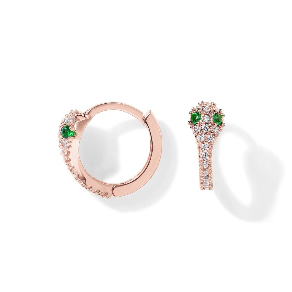 PAVOI CZ Huggie Earrings, 14K Gold Plated, Rose Gold, Size 12.5 Millimeters