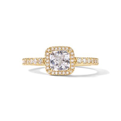 PAVOI 14K Gold Plated Square Halo Ring for Women | Promise Rings for Her (Yellow Gold, 7)