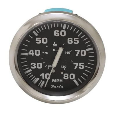 Faria Boat Speedometer SE9615 | Euro 80 MPH 3 1/4 Inch Silver Black