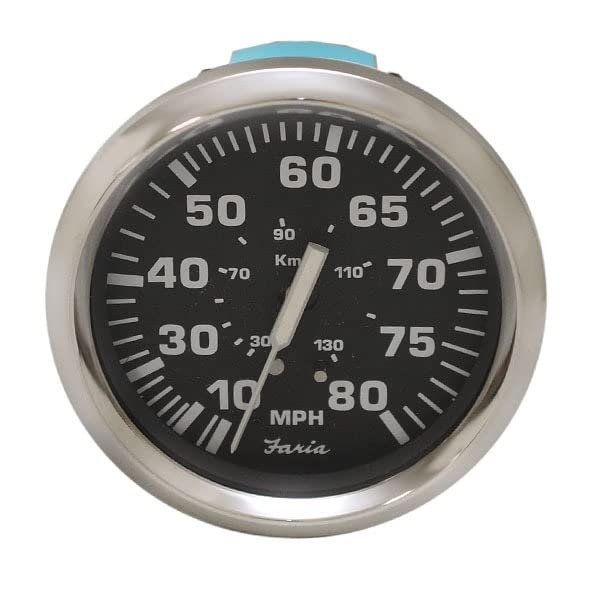 Faria Boat Speedometer SE9615 | Euro 80 MPH 3 1/4 Inch Silver Black