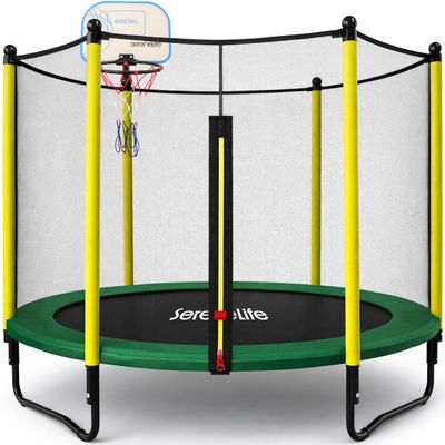 SereneLife 5FT Outdoor & Indoor Trampoline for Kids  Durable Mini Toddler Trampoline with Net Enclosure & Basketball Hoop - Supports 176 lbs, 60"x76"