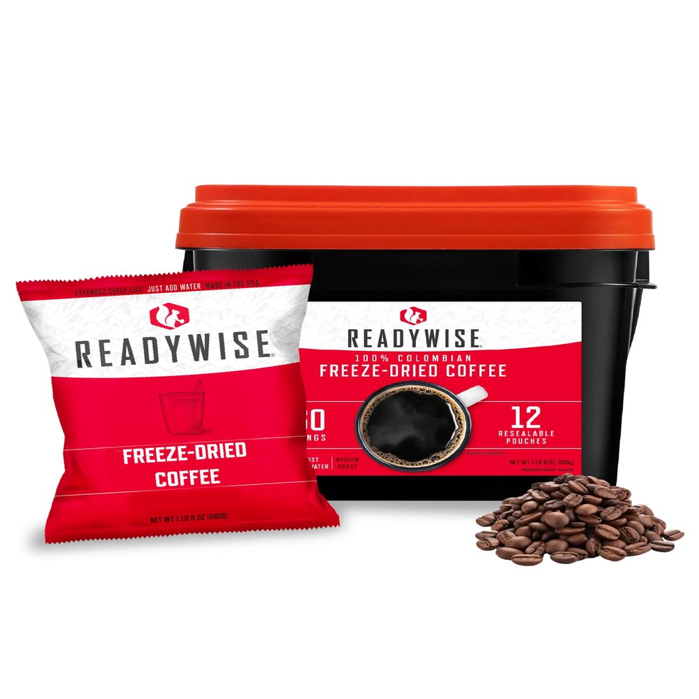 ReadyWise Emergency Food Supply - 360 Servings Freeze Dried Coffee Bucket, Survival Food, Instant Coffee Packets for Backpacking, Camping Essentials & Prepping Supplies, up to 15 Year Shelf Life