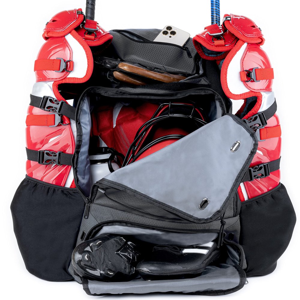 Athletico Dominator Baseball Backpack - Adult Catchers Gear Bag for 4 Bats, Large Bat Bag Holds Chest Protector, Helmet, Gloves, Cleats - Black