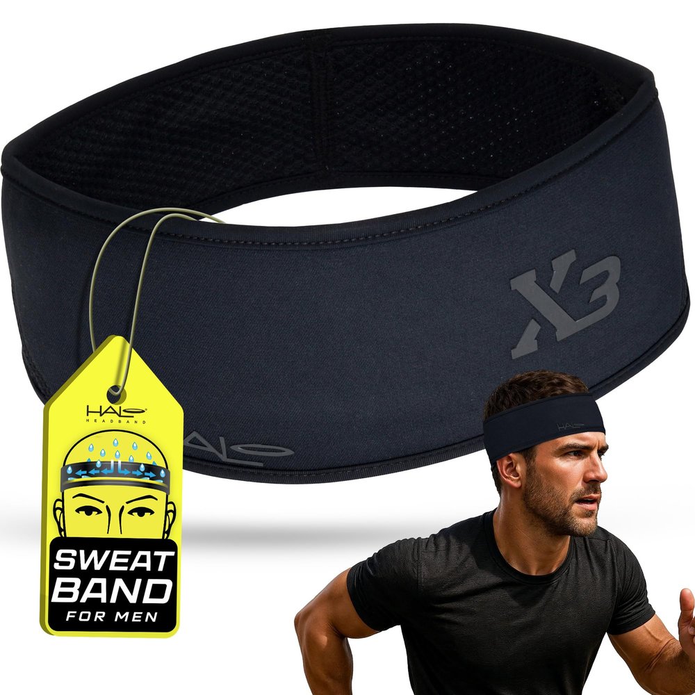 Halo Headband for Men X Series for Extreme Sweating- 3 inch Wide-3 Layers of Super Absorbing Dryline Fabric with Patented SweatSeal to Channel Sweat Away from Eyes. Size SM