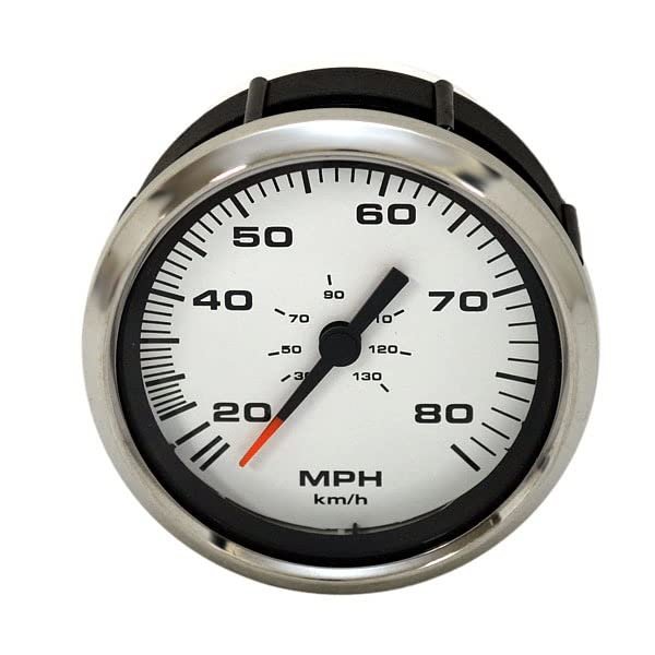 Faria Boat Speedometer Gauge SE9423A | 80 MPH 3 1/4 Inch Silver White