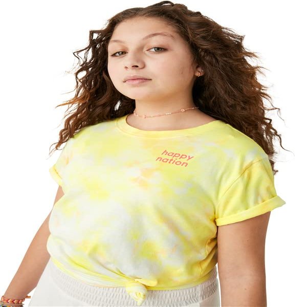 Happy Nation Relaxed Cotton Short Sleeve T Shirt, Sour Yellow Tie Dye, Large