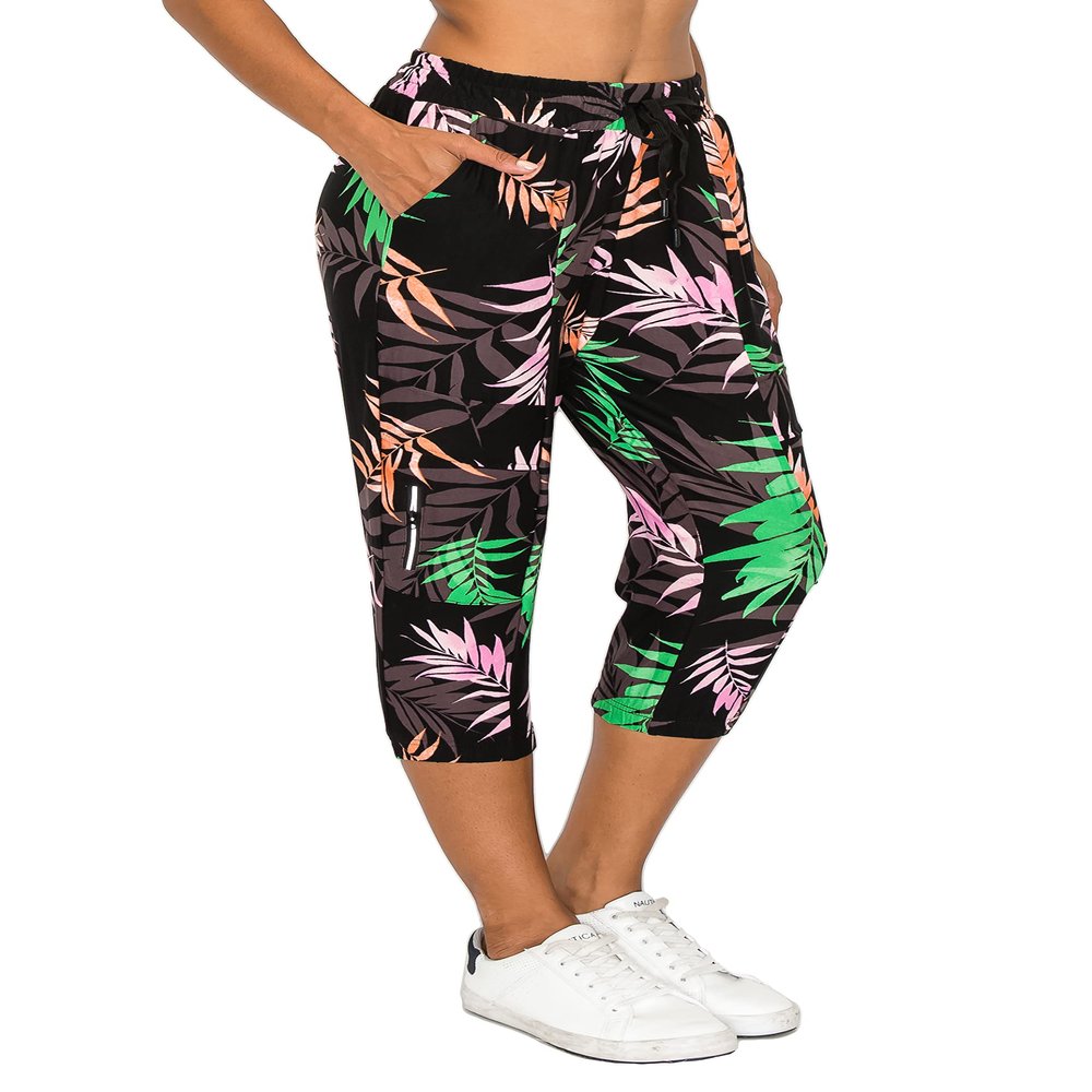 ALWAYS Women's Capri Jogger Pants - High Waisted Soft Zipper Casual Sweat Pants 1777BKGN M