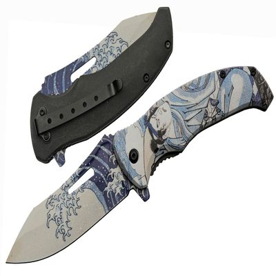 SZCO Supplies 300576-BL Great Wave Liner Lock Edc Folding Knife with Pocket Clip, Blue, 8.5" Length
