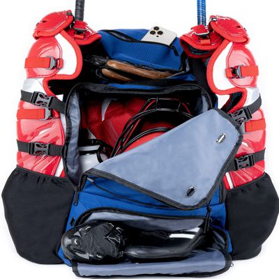 Athletico Dominator Baseball Backpack, Catchers Gear Adult Bag for 4 Bats, Large Bat & Equipment, Holds Chest Protector, Helmet, Gloves, Cleats - Blue