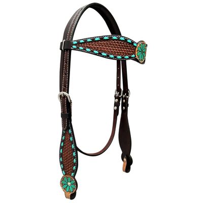 BAR H EQUINE Tammy Basket Leather Headstall | Horse Western for Horses Stainless Steel Buckle