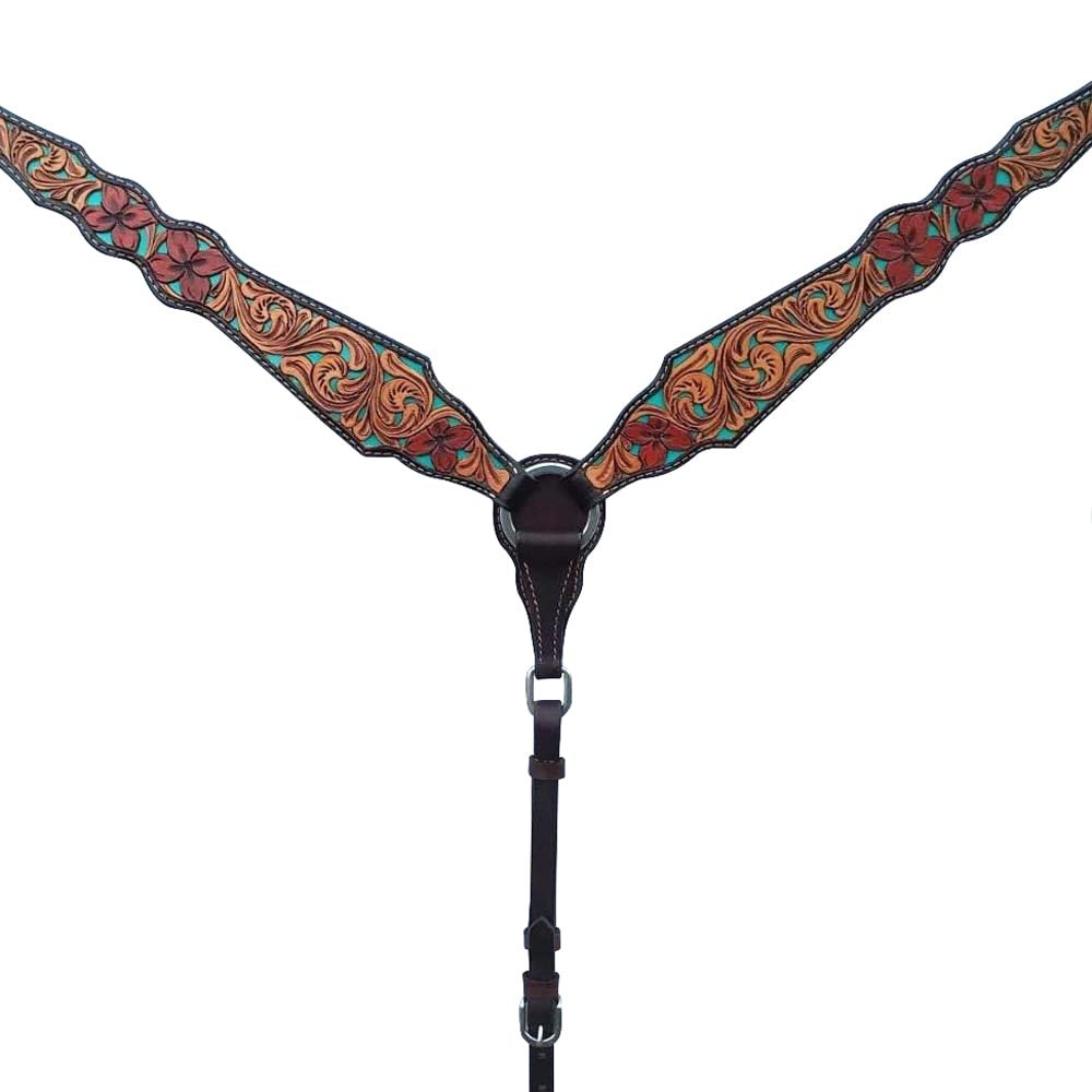 BAR H EQUINE American Leather Horse Saddle Tack Breast Collar Tropical Turquoise Curved Collection