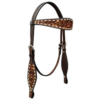 BAR H EQUINE Classic Colton Leather Headstall | Horse Western for Horses Stainless Steel Buckle