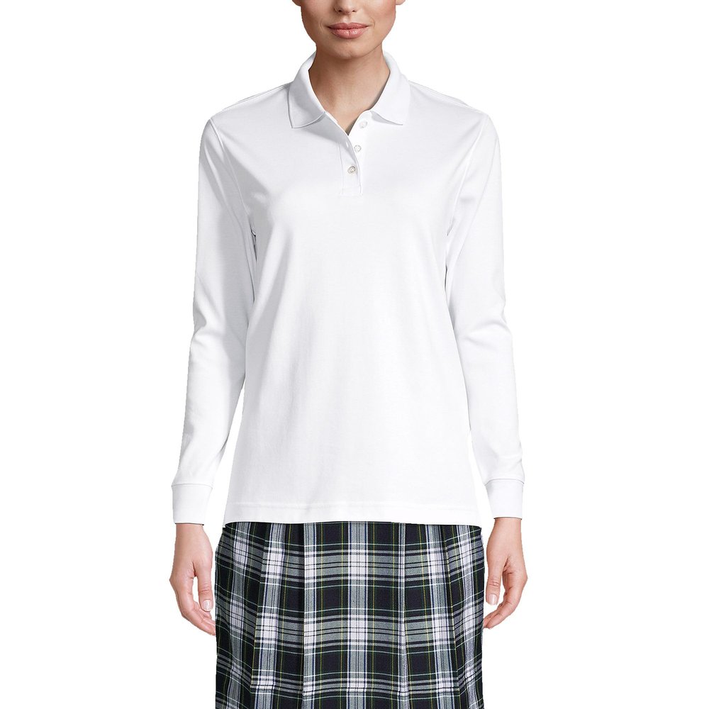 Lands' End School Uniform Kids Long Sleeve Interlock Polo Shirt Small White