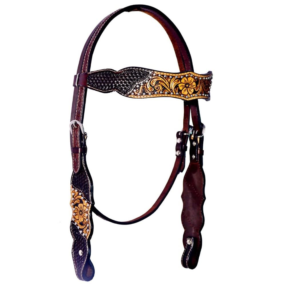 BAR H EQUINE Horse Leather Headstall | Western for Horses Stainless Steel Buckle