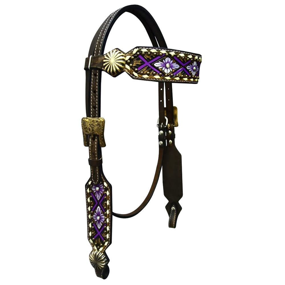 BAR H EQUINE Pinwheel Symmetrical Leather Headstall | Horse Western for Horses Stainless Steel Buckle
