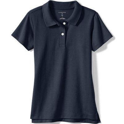Lands' End School Uniform Girls Short Sleeve Feminine Fit Interlock Polo Shirt Small Classic Navy