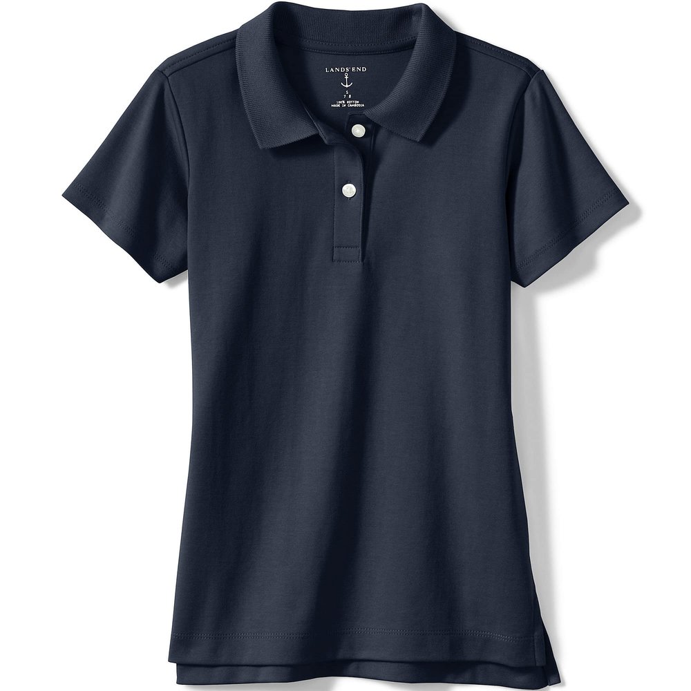 Lands' End School Uniform Girls Short Sleeve Feminine Fit Interlock Polo Shirt Small Classic Navy