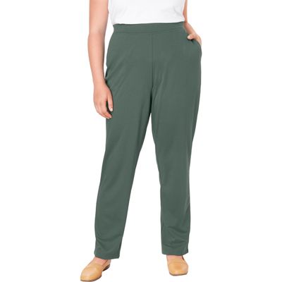 Woman Within Plus Size Petite Straight-Leg Stretch Ponte-Knit Pull-On Pants - 36 WP, Pine
