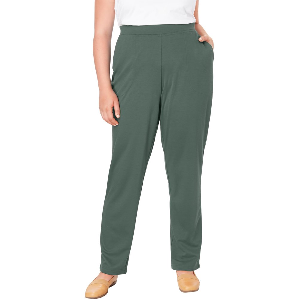 Woman Within Plus Size Petite Straight-Leg Stretch Ponte-Knit Pull-On Pants - 36 WP, Pine