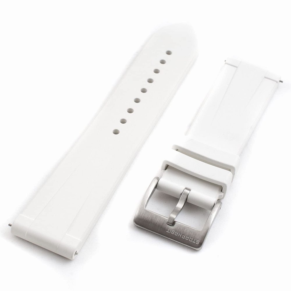 StrapHabit Quick Release Rubber Watch Strap Band FKM 20mm 22mm (20mm, White)