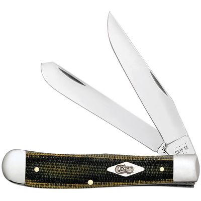 Case XX WR POCKET KNIFE TRAPPER - SMOOTH BLACK/GREEN/NATURAL CANVAS MICARTA, ITEM 23470, LENGTH CLOSED 4 1/8 INCH (10254 SS)