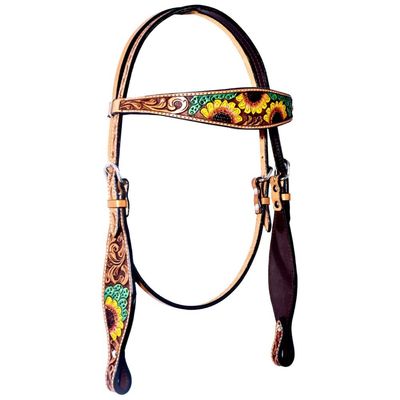 BAR H EQUINE Cacti Sunflower Leather Headstall | Horse Western for Horses Stainless Steel Buckle