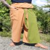 RaanPahMuang Thai Fisherman Pants Loose Yoga, Pirate, Harem, 100% Cotton, Unisex Mens Womens Kimono, Medium-Large, Light Brown Tab Green view 2