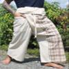 RaanPahMuang Thai Fisherman Pants Loose Yoga, Pirate, Harem, 100% Cotton, Unisex Mens Womens Kimono, X-Small-Small, Cream Tab Plaid Printed Brown view 2