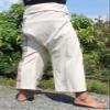 RaanPahMuang Thai Fisherman Pants Loose Yoga, Pirate, Harem, 100% Cotton, Unisex Mens Womens Kimono, X-Small-Small, Cream Tab Plaid Printed Brown view 3