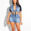Denim Outfits for Women's 2 Piece Set Summer Party Hot Short Sets Crop Jacket Top and Shorts Sexy Casual Jeans Suit view 2