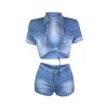 Denim Outfits for Women's 2 Piece Set Summer Party Hot Short Sets Crop Jacket Top and Shorts Sexy Casual Jeans Suit view 3