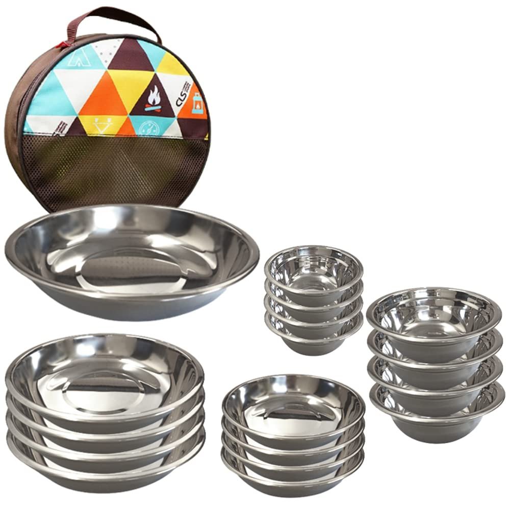 RS Products Outdoor Plate Set, Bowl, Plate, Stainless Steel, Tableware, Multipurpose, Durable, For Family, Camping, Picnics, Barbecues, Outdoor Equipment, Camping Equipment, Barbecues, BBQ Supplies