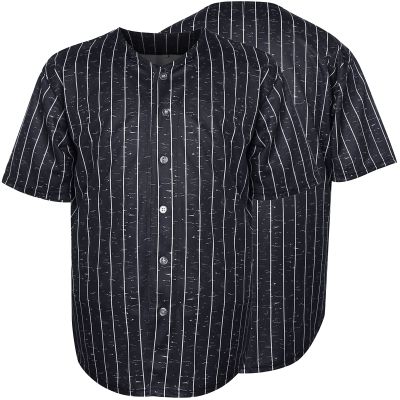 MESOSPERO Plain Button Down Blank Baseball Jersey Short Sleeve Hipster Hip Hop T Shirts (Large, Black-Stripe)