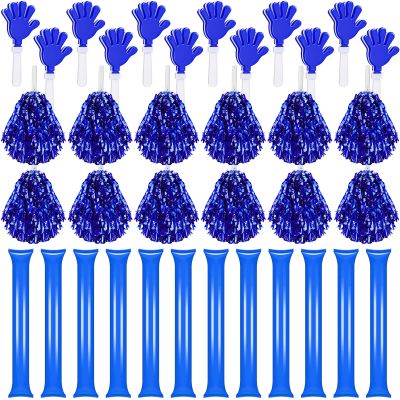 Sosation 36 Pcs Team Spirit Accessories, Cheerleading Pom Poms Hand Clappers Party Favors and Thunder Sticks Noise Makers for Sporting Events Football Baseball Cheering Essentials(Blue)