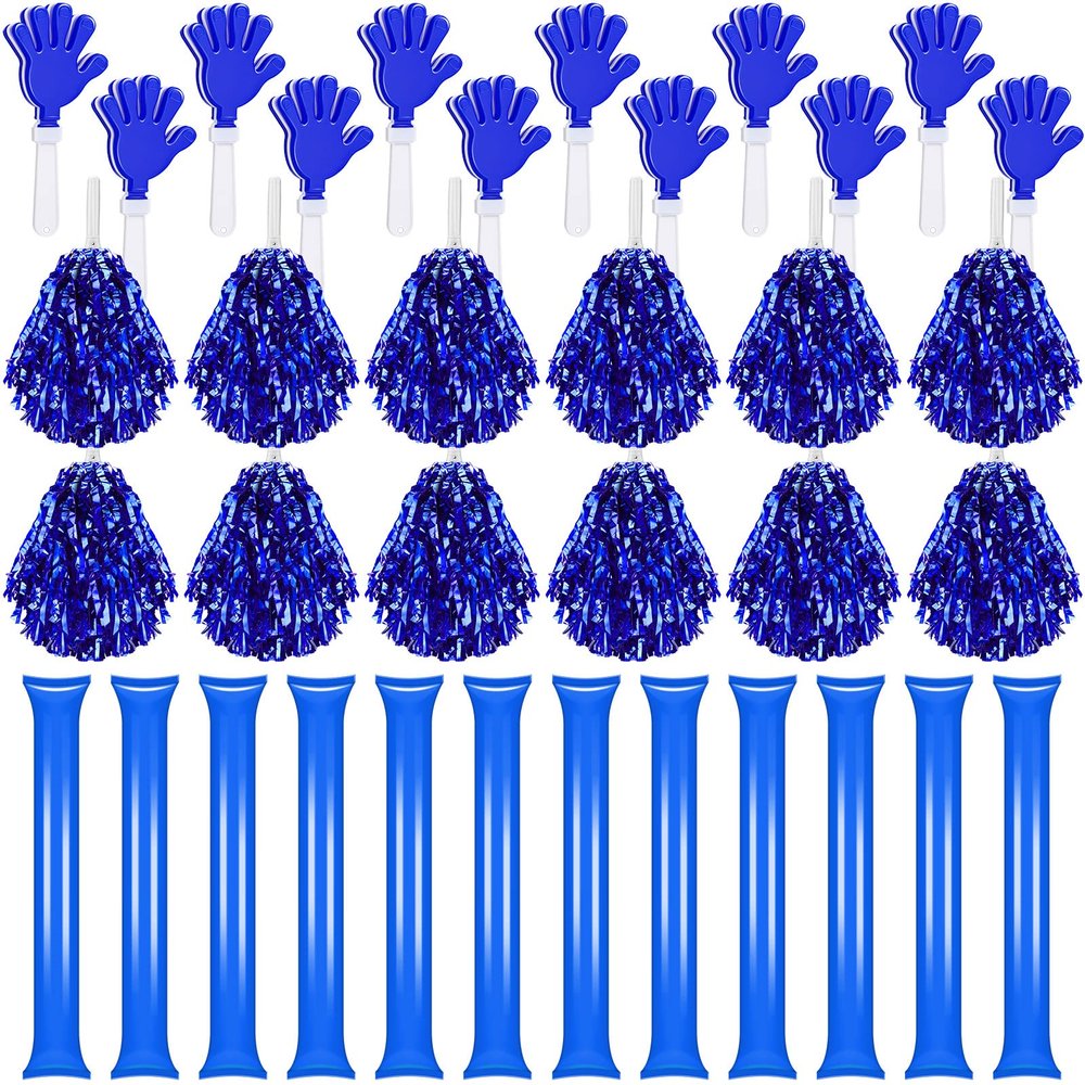Sosation 36 Pcs Team Spirit Accessories, Cheerleading Pom Poms Hand Clappers Party Favors and Thunder Sticks Noise Makers for Sporting Events Football Baseball Cheering Essentials(Blue)