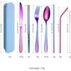 XIAOYU 7-Piece Portable Flatware Set, Travel Camping Utensils Set, Reusable Hammered Silverware Set With Storage Box, Including Fork/Knife/Spoon/Chopsticks/Straws, Black view 2