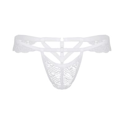 Fldy Men Hollow Out Strappy Sissy Briefs Lace Sheer Bowknot Gay Underwear Crossdress Lingerie Type E White One Size